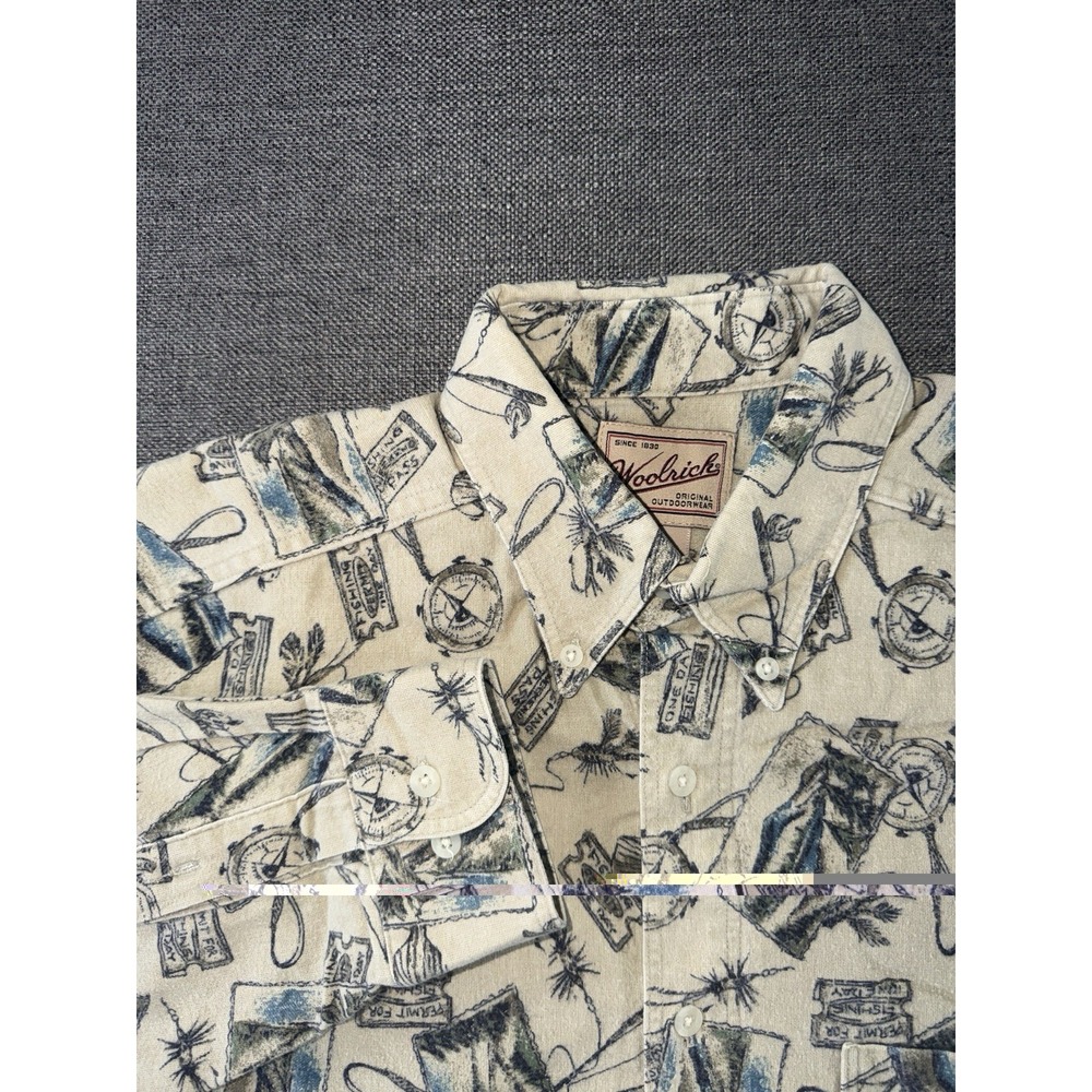 Vintage Woolrich Fishing Flannel Shirt Mens L Made In USA 100% CottonButton Down